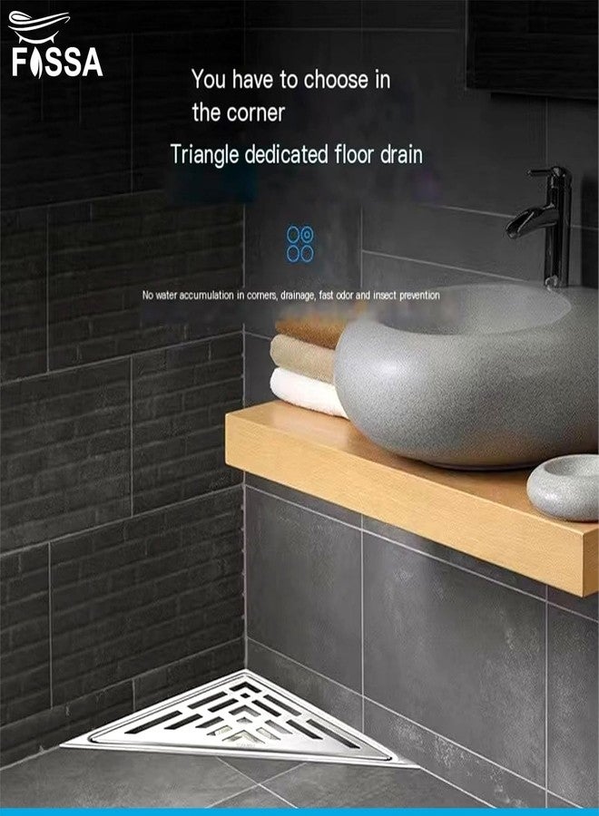 Fossa 11" x 5.5" Inches Marble Tile Triangle Shower Drain - Stainless Steel Triangular Shower Floor Drain with Removable Patterned Grate, Hair Strainer, Threaded Adapter (11"x5.5" Marble Wave) - Image 5